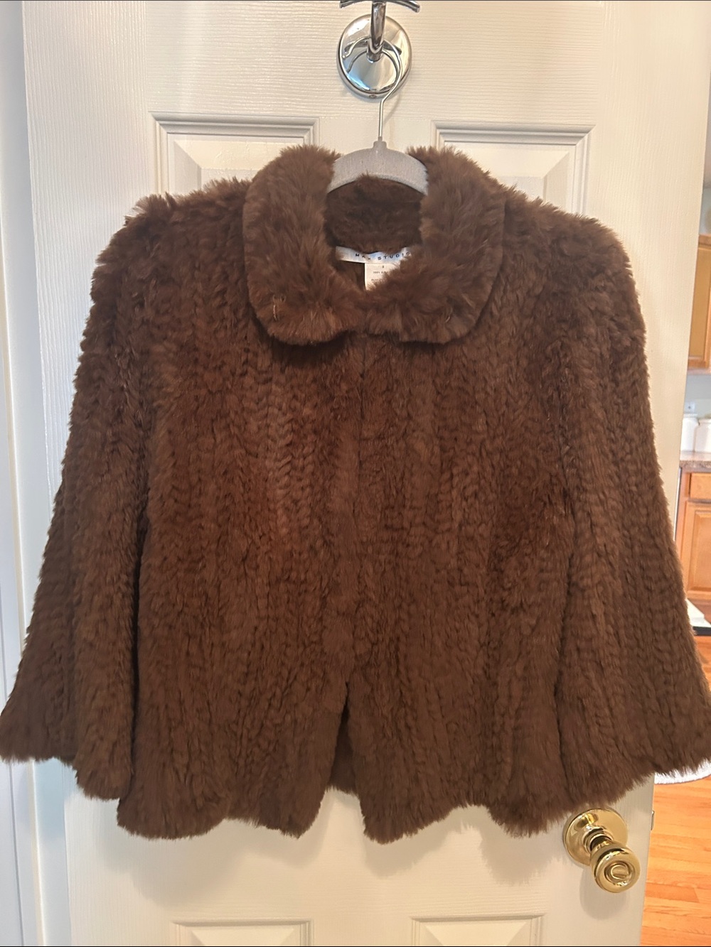 Classic Brown 100 Percent Rabbit Fur Jacket with Rounded Collar